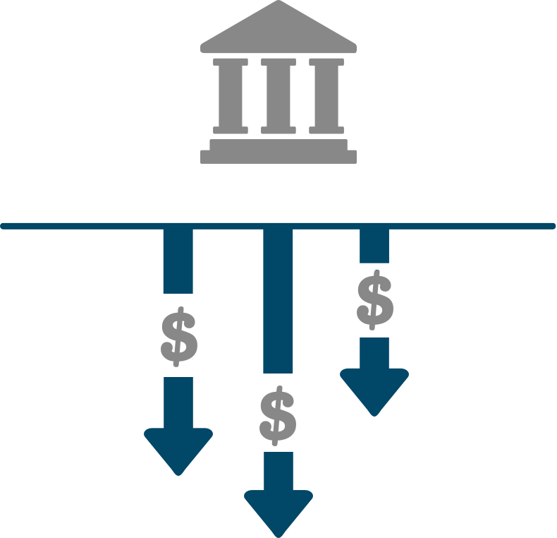 graphic showing dollar signs and down arrows - lower rates